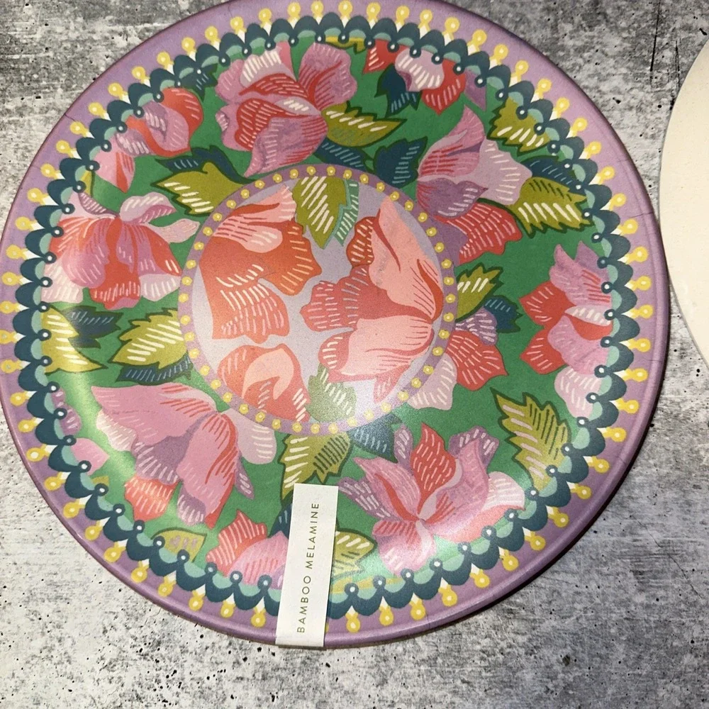 New Anthropologie Alexandra Farmer Floral Flower Melamine Boho Plates 2